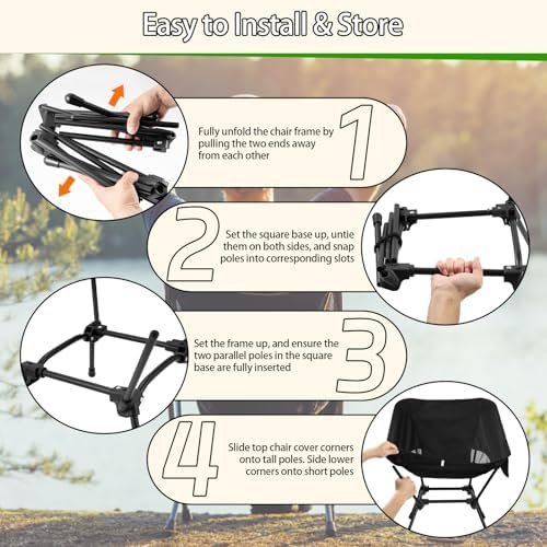 Ultralight Portable Camping Beach Chairs Compact Folding Lawn Chair Outdoor Lightweight Backpack Camp Chair for Adults Backpacking Chair with Pocket for Outside Travel Picnic & Hiking, Support 330 LBS - Image 7