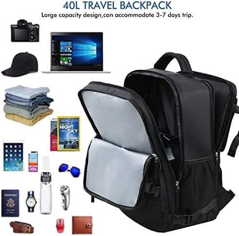 Travel Backpack for Men Women, Large Carry On Backpack, Personal Item Bag Airline Approved, Laptop Backpack 17.3 inch, Business Work Gym Weekender Bag, Black - Image 9