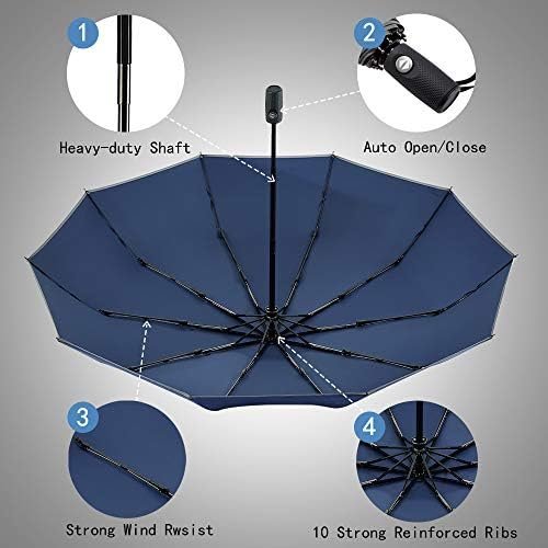 FDJASGY Windproof Travel Umbrella with Teflon Coating Auto Open Close Lightweight Sun&Rain Umbrella with 10 Rib Construction and Reflective Stripe Zipper Pouch - Image 6