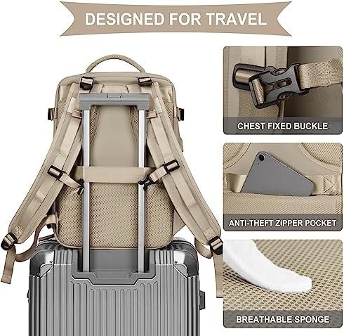 coowoz Large Travel Backpack For Women Men,Carry On Backpack,Hiking Backpack Waterproof Outdoor Sports Rucksack Casual Daypack travel essentials(Khaki) - Image 5