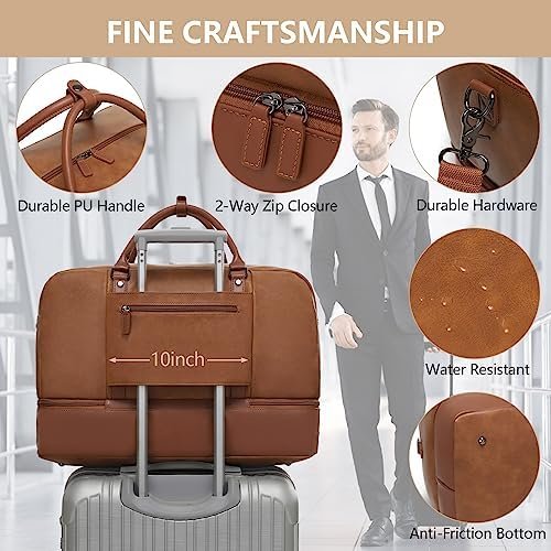 Wogarl 4PCS Leather Weekender Bag for Women Men Large Overnight Bag Travel Duffel Bag with Shoe Compartment Toiletry Satchel Bag Carry On Bag Fit 21" Laptop(Light Brown) - Image 5