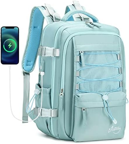 Travel Backpack for Women Men 15.6 Inch Laptop Backpacks with USB Port Carry on Bag Airline Approved Large College School Bookbags Waterproof Work Business Sport Rucksack Casual Daypack (Green)