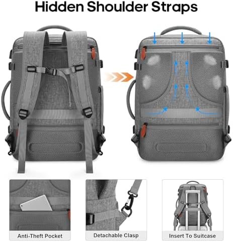 Bagsure Travel Backpack, 42L Carry on Luggage, Flight Approved Expandable Backpack, Laptop Backpack, Hidden Shoulder Straps Weekender Bags for Women Men, Suitcase with Packing Cubes and Shoe Pocket - Image 4