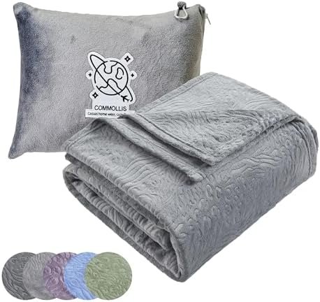 Commollis Travel Blanket Airplane Compact - 2 in 1 Airplane Travel Accessory, from Airplane Blanket to Travel Pillow, with Luggage Strap, Soft Handles and Security Pockets