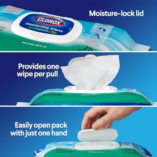 Clorox Disinfecting Wipes, Bleach Free Cleaning Wipes, Household Essentials, Fresh Scent, Moisture Seal Lid, 75 Wipes, Pack of 3 (New Packaging) - Image 5