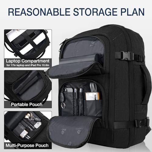 Dinictis 40L Travel Backpack Carry on Flight Approved, Backpack Suitcase for Travel, Personal Item Travel Bag fits 17 inch Laptop- Black - Image 2