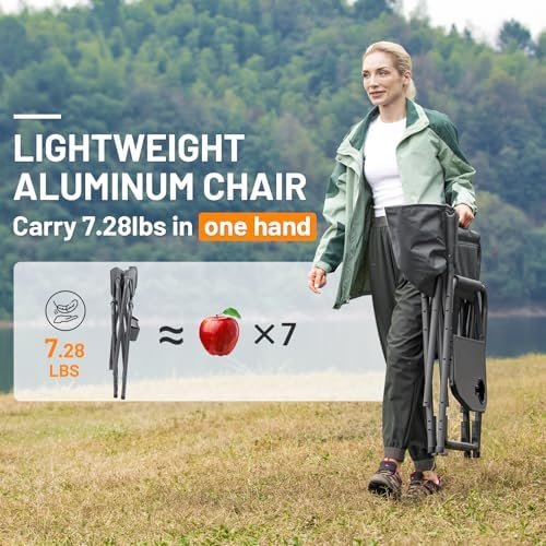 TIMBER RIDGE Lightweight Oversized Camping Chair, Portable Aluminum Directors Chair with Side Table Detachable Side Pocket for Outdoor Camping, Lawn, Picnic, Support 400lbs (Grey) Ideal Gift - Image 7