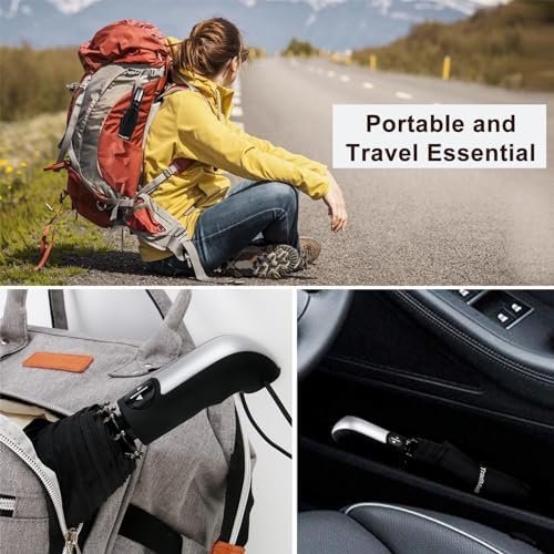 TradMall Travel Umbrella Windproof with 46 Inches Large Canopy 10 Reinforced Fiberglass Ribs Ergonomic Handle Auto Open & Close, Black - Image 6