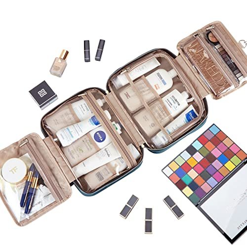NISHEL Travel Toiletry Bag for women, Portable Hanging Organizer for Full-Sized Shampoo, Conditioner, Brushes Set, Makeup Accessories, Large Size, Lake-Blue - Image 7