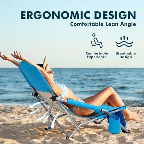 AKSOUL Folding Beach Chair for Adults: Low/High Back Chairs with Carry Bag - Extra Wide Seat Chair with Comfortable Pillow & Storage Pocket (1 Pack & 2 Pack, Blue) - Image 3