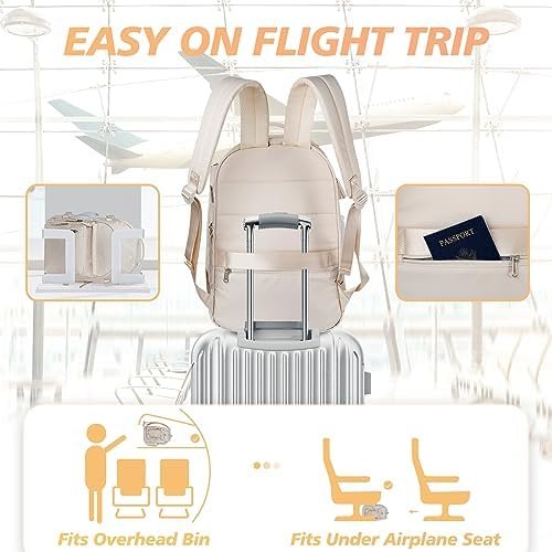 Travel Backpack for Women, Extra Large 40L Flight Approved Carry on Backpack, Expandable Weekender Bag Fit 17 Inch Notebook, College Business Casual Daypack with Shoe Bag, Beige - Image 5