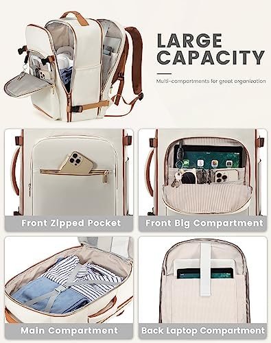 LOVEVOOK Travel Backpack Women, Flight Approved Carry On with 17.3inch Laptop Compartment, Personal Item with 3 Packing Cubes, Perfect for College, Hiking, Overnight - Beige - Image 3