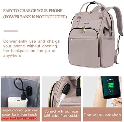 VANKEAN 15.6-16.2 Inch Laptop Backpack Carry On for Women Computer Work Backpack, Water Proof College Daypack with USB Port RFID Pocket, Business Travel Light Dusty Pink - Image 3