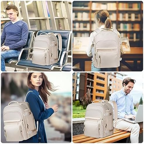 Travel Backpack for Women, Extra Large 40L Flight Approved Carry on Backpack, Expandable Weekender Bag Fit 17 Inch Notebook, College Business Casual Daypack with Shoe Bag, Beige - Image 6