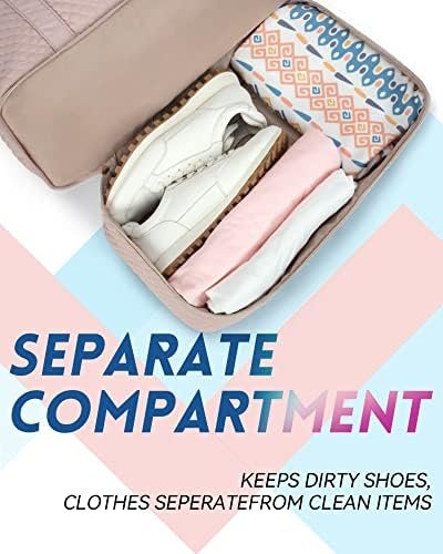 BAGSMART Travel Duffle Bag 3 Pcs Set Weekender Overnight Bag for Women with Makeup Bag & Clear Toiletry Bag, Carry On Bag with Shoe Compartment for Travel, Business Trips(Pink) - Image 4