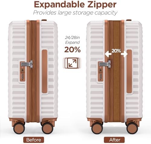 SHOWKOO Luggage Sets 3 Piece Hardside Expandable Suitcase with Double Spinner Wheels Tsa Lock, (Beige White, 5 piece set) - Image 7