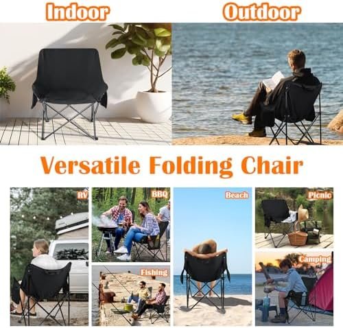 HaSteeL Folding Camping Chair, Portable Foldable Camp Chair for Adults, Comfortable 600D Oxford Fabric Collapsible Lawn Chairs for Indoor Outdoor Beach, 250lbs Weight Capacity, Storage Bag, Black - Image 6
