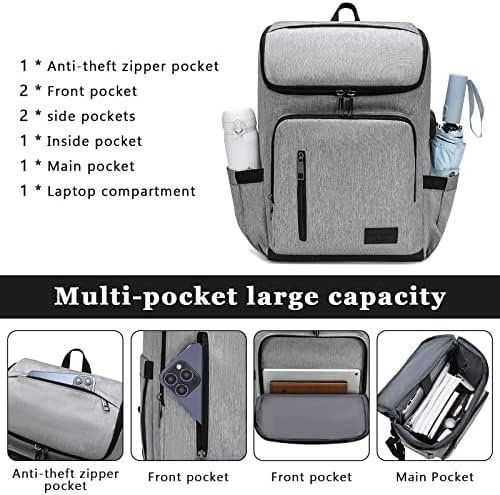 YALUNDISI Laptop Backpacks Travel Backpack Carry On Backpack Casual Daypack with USB Charging Port for Men Women Grey - Image 2