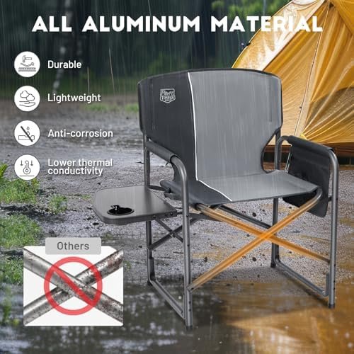 TIMBER RIDGE Lightweight Oversized Camping Chair, Portable Aluminum Directors Chair with Side Table Detachable Side Pocket for Outdoor Camping, Lawn, Picnic, Support 400lbs (Grey) Ideal Gift - Image 4