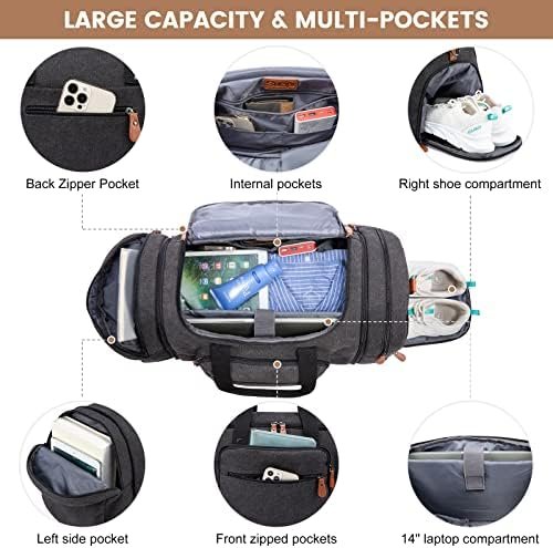 Sucipi Duffle Bag for Men Canvas Travel Duffel Bag Overnight Carry on Bag with Shoe Compartment Weekender Bag with Toiletry Bag for Airplanes - Image 3