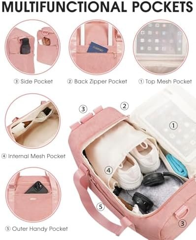 WANDF For Spirit Airlines Personal Item Bag 18x14x8 Travel Duffel Bag Weekender Overnight Bag Carry-on Luggage for Women （Pink） - Image 5