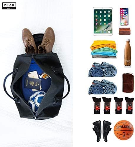 Peak Gear Duffle Bag for Travel 42L. Carry-On Duffle Bag For Airplanes. Overnight Weekend Bag. Gym Duffel Bags | Lost & Found ID Tag | Black - Image 5