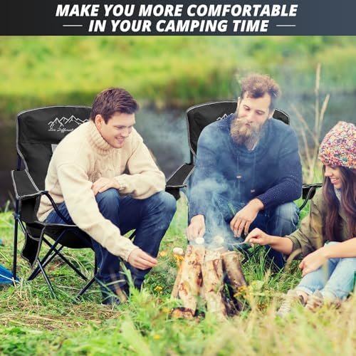2PCS Mesh Folding Camping Chairs, Oversized Portable Outdoor Chairs, Weight Capacity 325 lbs with Cup Holder, Storage Pocket, Carry Bag Black - Image 2