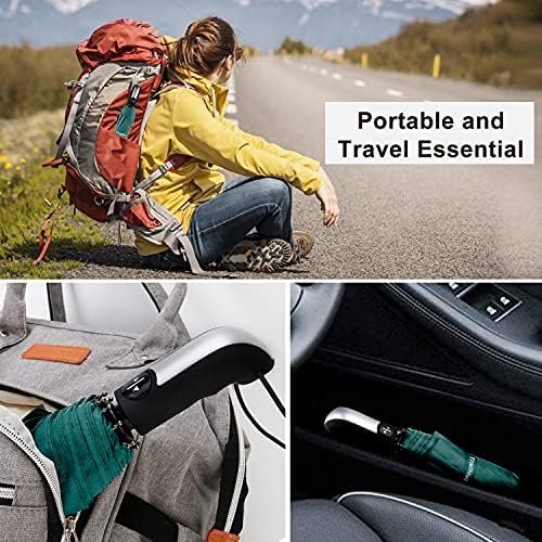 TradMall Travel Umbrella Windproof with 46 Inches Large Canopy 10 Reinforced Fiberglass Ribs Ergonomic Handle Auto Open & Close, Dark Green - Image 6