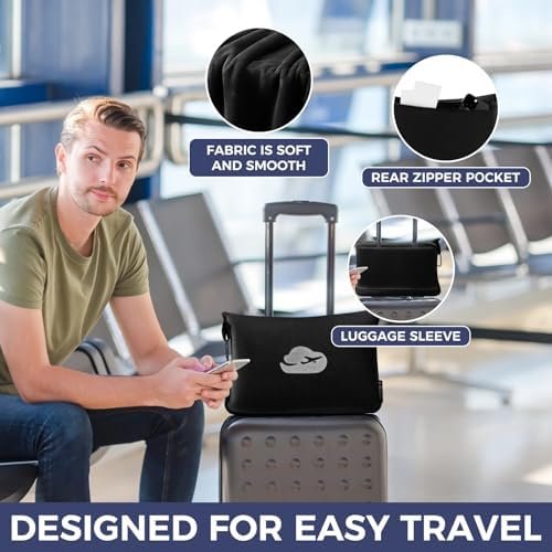 Travel Blanket Pillow with Pockets, Airplane Blanket Set, Plane Blanket Compact Packable, Flight Essentials Car Pillow - Travel Essentials Gift for Women and Men on Airplanes - Black - Image 3