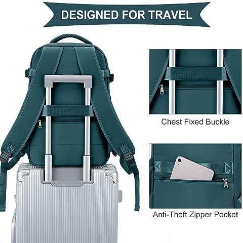 coowoz Large Travel Backpack For Women Men,Carry On Backpack,Hiking Backpack Waterproof Outdoor Sports Rucksack Casual Daypack Travel Essentials（Peacock Blue Minimalist） - Image 6