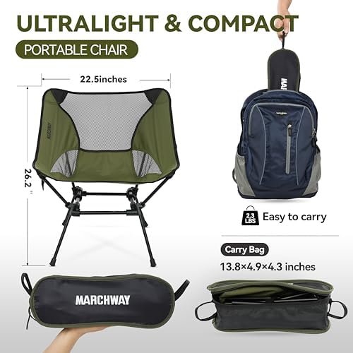 MARCHWAY Ultralight Folding Camping Chair, Heavy Duty Portable Compact for Outdoor Camp, Travel, Beach, Picnic, Festival, Hiking, Lightweight Backpacking (Green) - Image 3