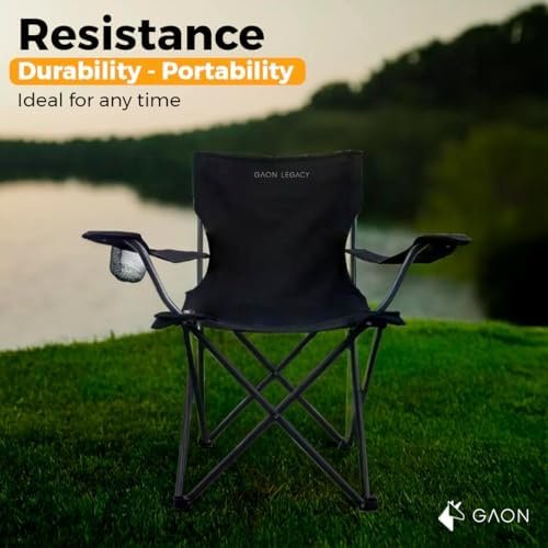 Folding Camping and Beach Chair for Outdoor with Cup Holder - Compact Lightweight Chair with Carry Bag Set of 2 (Black) - Image 5