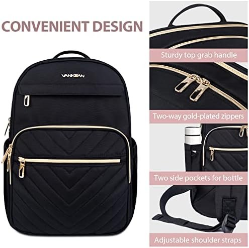 VANKEAN 15.6 Inch Laptop Backpack for Women Men Work Bag Fashion with USB Port, Waterproof Backpacks Nurse Stylish Travel Bags Casual Daypacks for College, Business, Black - Image 6