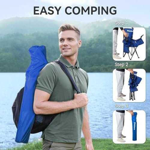 Nazhura 2 Pack Outdoor Camping Chairs Folding/Foldable/Portable with Cooler Pouch, Mesh Backrest and Cup Holder Pocket (Blue, 2 Pack) - Image 5