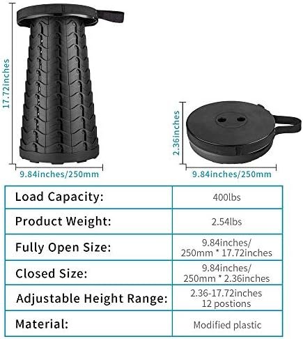 Boreeman Upgraded Folding Stool Lightweight Yet More Sturdy with Load Capacity 400lbs Portable Collapsible Stool Retractable Stool for Camping Fishing Hiking BBQ (Black) - Image 2