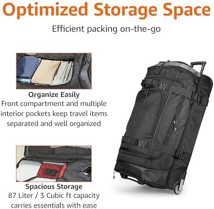 Amazon Basics Ripstop Wheeled Travel Duffel Bag, Telescoping Handle, 30", Black - Image 3