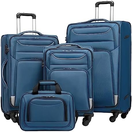 Coolife Luggage 4 Piece Set Suitcase Spinner TSA Lock Softshell lightweight (blue+sliver)
