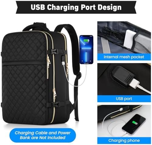 Travel Backpack for Women, Flight Approved Carry On Backpack, Large 40L Suitcase Backpacks Waterproof Luggage Bag Weekender Daypack Fit 17 Inch Laptop, Black - Image 6