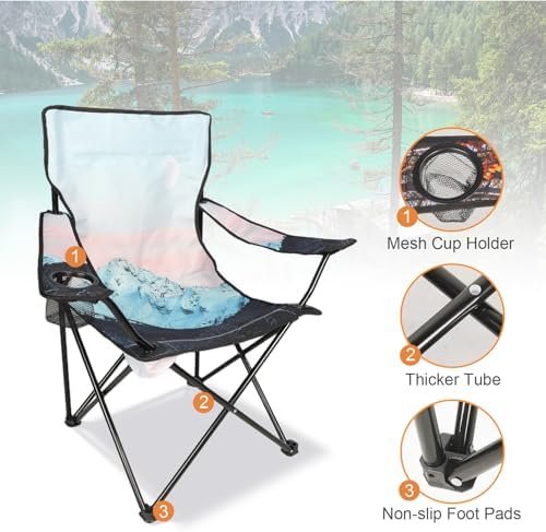 Camping Chair Portable Camp Chair, Folding Lawn Chair with Cup Holder for Outdoor Camping, Hiking, Travel, Patio, Beach, Picnics - Image 4