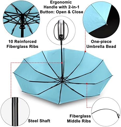 TradMall Travel Umbrella Windproof with 46 Inches Large Canopy 10 Reinforced Fiberglass Ribs Ergonomic Handle Auto Open & Close, Sky Blue - Image 4
