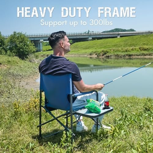 PORTAL Directors Chair Camping Chairs for Adults with Side Table Folding Lawn Chairs for Adults, Directors Chairs Foldable for Outdoor Chairs for Beach, Travel, Heavy Duty Supports 300LBS, Blue/Grey - Image 6