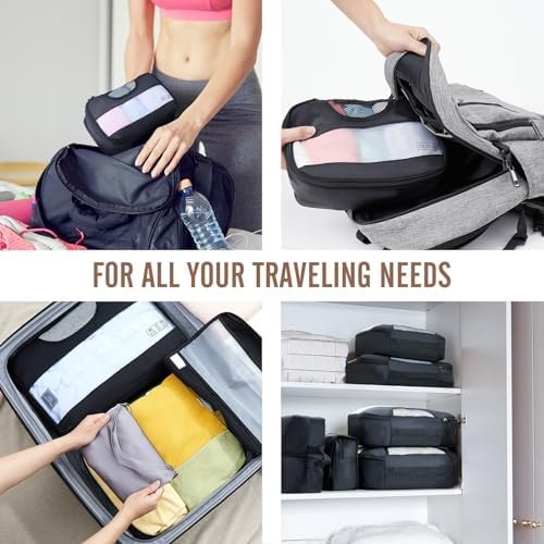 Veken 8 Set Packing Cubes for Suitcases, Travel Essentials for Carry on, Luggage Organizer Bags Set for Travel Accessories in 4 Sizes (Extra Large, Large, Medium, Small), Black - Image 7
