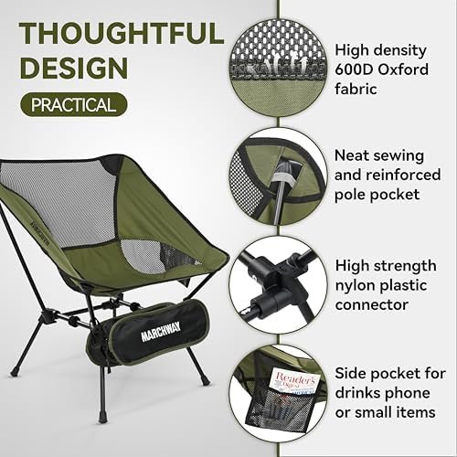 MARCHWAY Ultralight Folding Camping Chair, Heavy Duty Portable Compact for Outdoor Camp, Travel, Beach, Picnic, Festival, Hiking, Lightweight Backpacking (Green) - Image 5