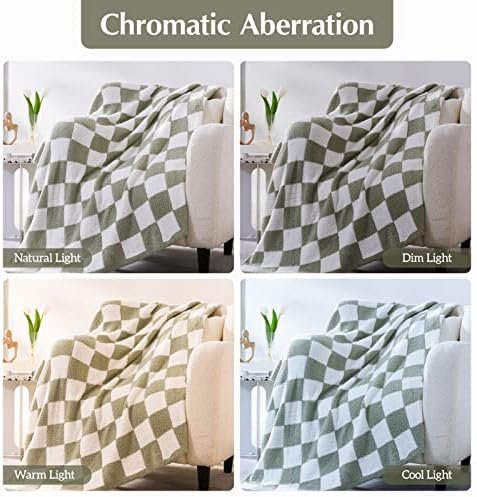 WRENSONGE Checkered Throw Blanket, Sage Green Microfiber Soft Cozy Fluffy Warm Hand Made Throw Blankets for Couch, Sofa, Chair, Bed, Camping, Picnic, Travel Lightweight Bed Blanket - 50"*70" - Image 3
