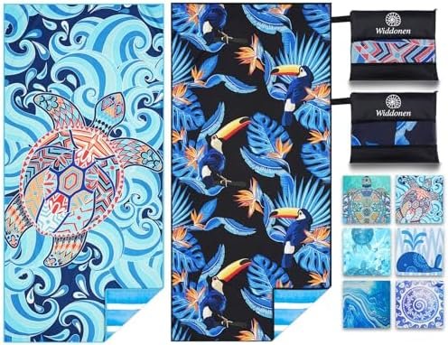2 Pack Microfiber Lightweight Beach Towel Sand Free Quick Dry Absorbent Thin Compact Towels for Swimming Pool Camping Beach Accessories Large Easy Pack Travel Things for Vacation Essentials Gift