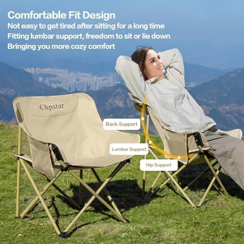 Camping Chair, Folding Chair Portable Collapsible Chair with Side Pocket, Lightweight Foldable Chair for Outdoor Camping, Travel, Beach and Sports, Storage Bag Supports 400LBS Khaki - Image 5