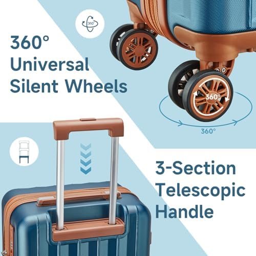 imiomo Luggage Sets 4 Piece Expandable Suitcase Set,Hardside Carry on Luggage with USB Port Cup Holder,Travel Luggage Spinner Suitcases with Wheels TSA Lock, Dark Blue Brown - Image 5
