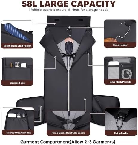 Carry on Garment Bag for Travel, Convertible Garment Duffle Bags for Men Women with Shoe Compartment - 2 in 1 Hanging Suitcase Suit Travel Bags - Image 2