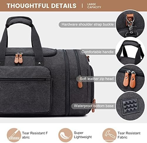 Sucipi Duffle Bag for Men Canvas Travel Duffel Bag Overnight Carry on Bag with Shoe Compartment Weekender Bag with Toiletry Bag for Airplanes - Image 4
