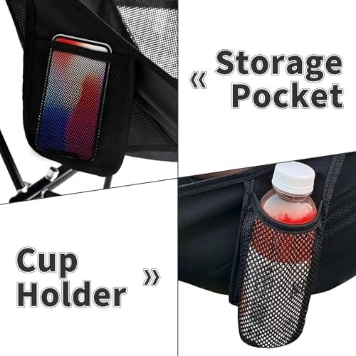 Camping Chair, Patented for Invention, Backpack, Compact Portable Folding Chair, Outdoor Camp, Lawn, Beach High Back Chair with Side Pocket, Lightweight Hiking Chair WB-ZZ (Black) - Image 6